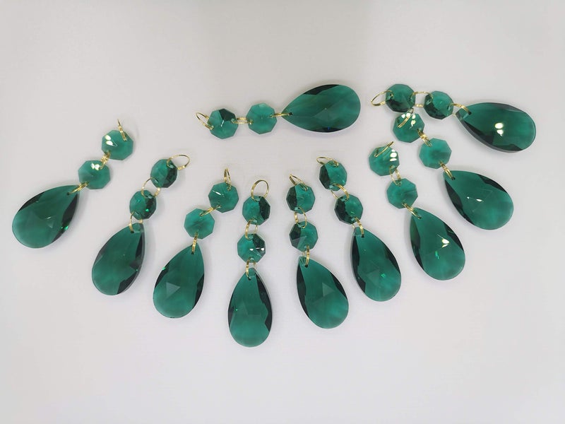 HUESEW Teardrop Pendants Chandelier Crystal Prisms Pendants Glass Beads, Pack of 10 (Peacock Green) - Image 1